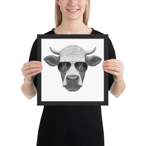 Cool Bull with Sunglasses Framed poster