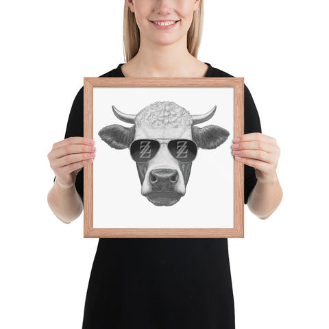 Cool Bull with Sunglasses Framed poster