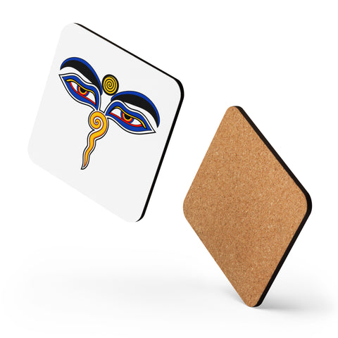 Buddha Wisdom Eyes glossy coaster with cork backing