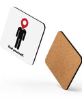 Find Yourself white cork-back coaster with black figure, red location-pin head and lettering – product view 3