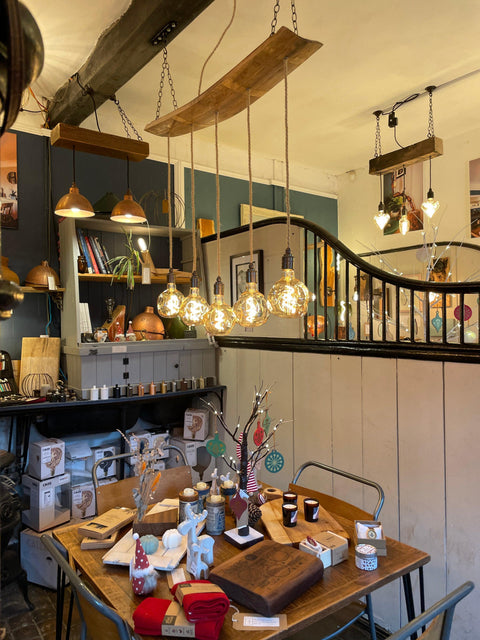 Curvey Oak Stave Chandelier