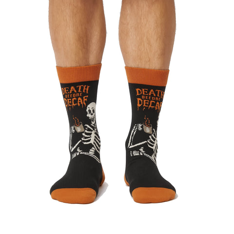 Death Before Decaf Men’s Crew Socks – Skeleton Coffee Design