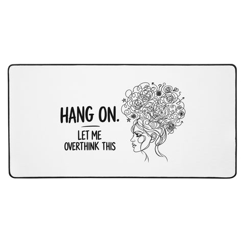 Front view of the large white Overthink This desk mat showing its single complete design.