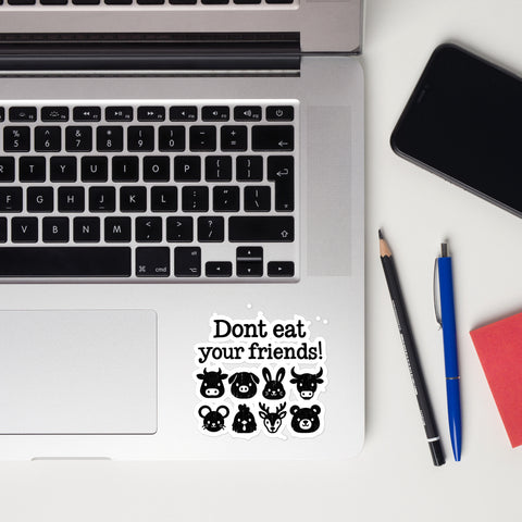 Matte animal die-cut sticker showing the complete lettering and eight faces