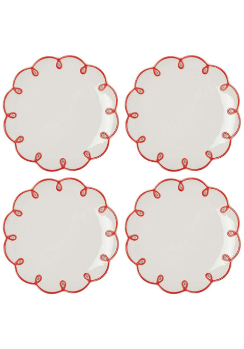 Rosy Red Scalloped Dessert Plate - Set of 4