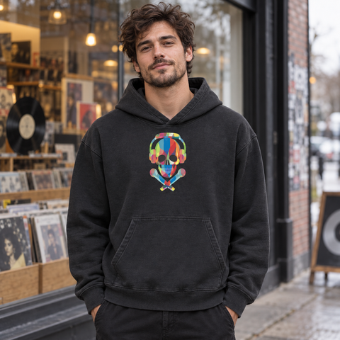 Colourful DJ Skull Garment-Dyed Vintage Hoodie
