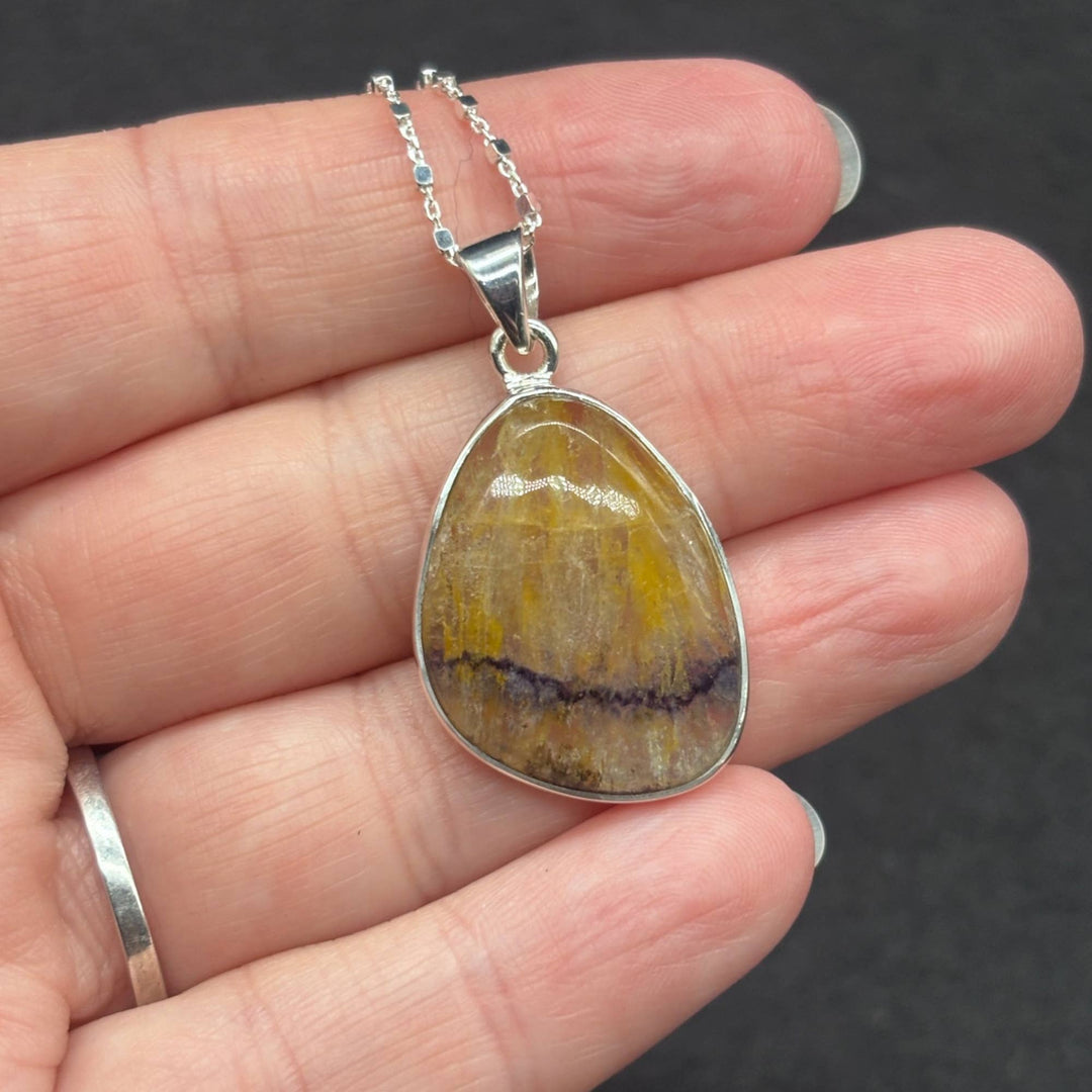 Blue John Fluorite Pendant in Sterling Silver