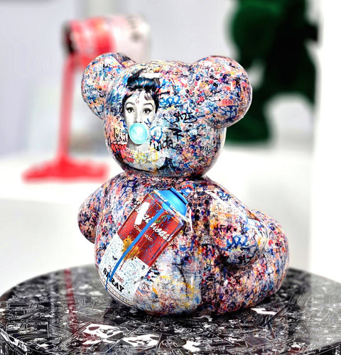 Patryk Konrad - Contemporary Pop Art Bear Sculpture / Mixed Media Graffiti Style, Gloss Finish / Unique Decorative