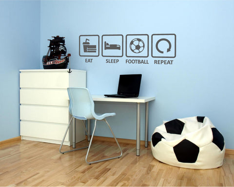 Eat Sleep Football Repeat Wall Sticker – Bedroom Football Wall Art Decor