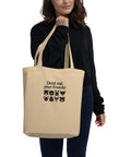 Don’t Eat Your Friends organic cotton eco tote in Oyster – front with original animal friendship illustration – view 2