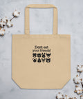 Don’t Eat Your Friends organic cotton eco tote in Oyster – front with original animal friendship illustration – view 3