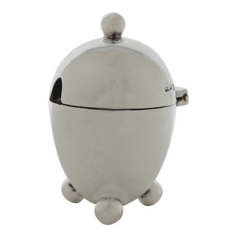 Egg Shaped 1894 Antique Victorian Era Sterling Silver Mustard Pot with Glass Liner Silversmith Mappin & Webb Ltd Sheffield Hallmarks