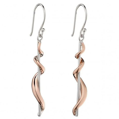 Elements Ohrringe mit gedrehten Tropfenanhängern in Silber und Roségold mit Details E5696