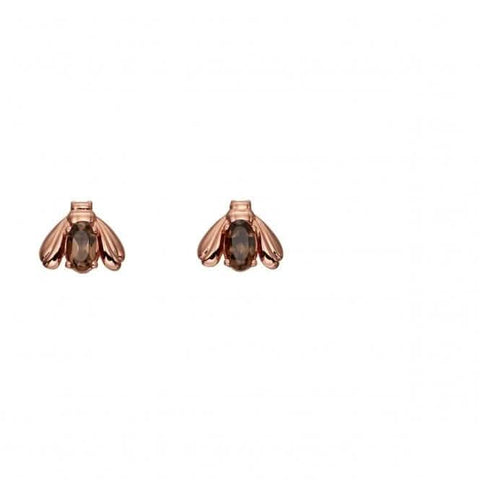 Elements Ohrringe aus silberfarbenem, rosévergoldetem Rauchquarz mit Insektenmotiv E5681Y