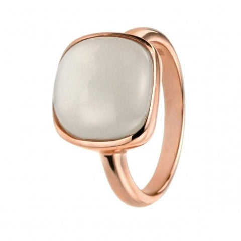 Bague Elements en argent et or rose avec pierre de lune cabochon R3455N