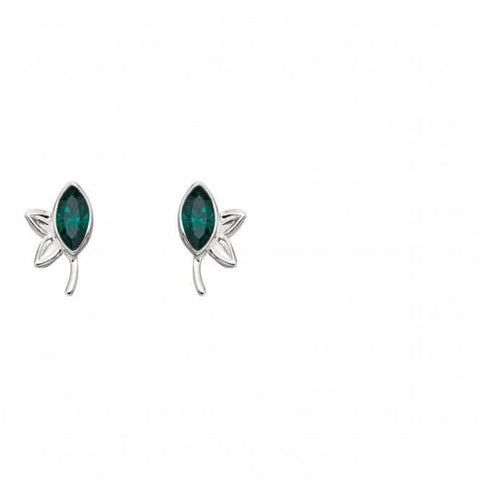 Elements Silberne Navette Ohrringe mit Smaragd und Swarovski-Blättern E5695G