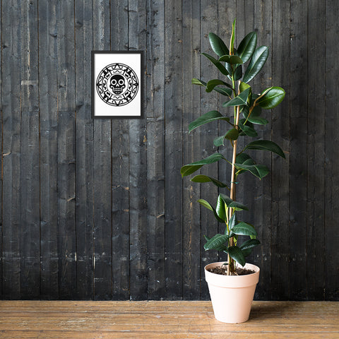 Geometric Skull black framed matte poster displayed in an interior