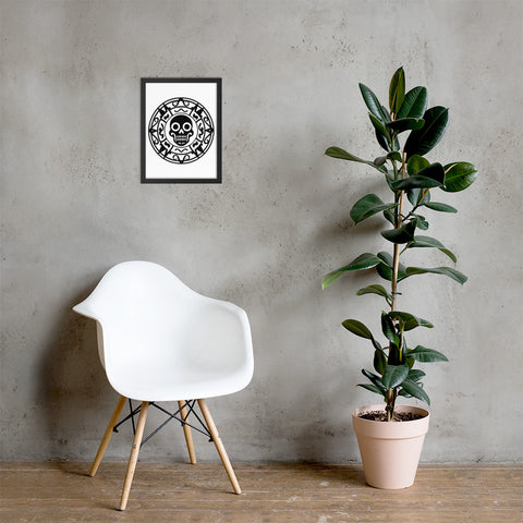Geometric Skull black framed matte poster displayed in an interior