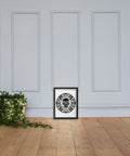 Geometric Skull black framed matte poster displayed in an interior