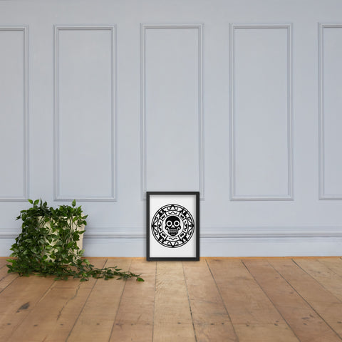 Geometric Skull black framed matte poster displayed in an interior