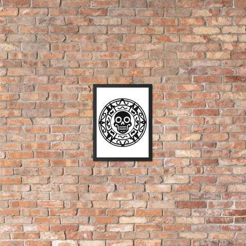 Geometric Skull black framed matte poster displayed in an interior