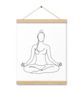 Quiet Meditation minimalist line art poster, 12 × 16 inches, Oak wooden hanger – view 1