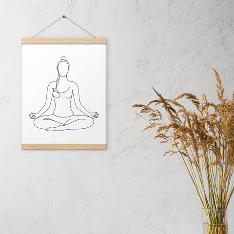 Quiet Meditation minimalist line art poster, 12 × 16 inches, Oak wooden hanger – view 3