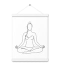 Quiet Meditation minimalist line art poster, 12 × 16 inches, White wooden hanger – view 2