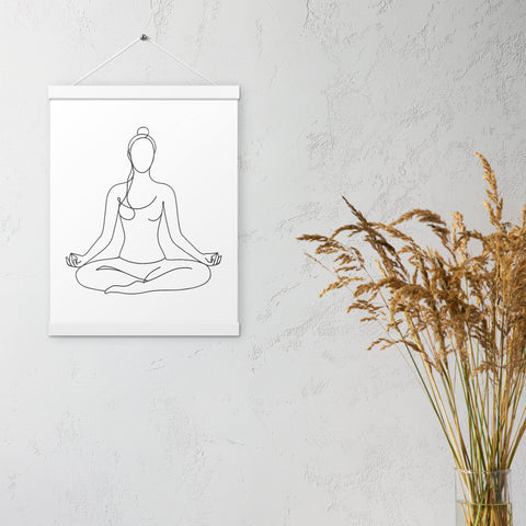 Quiet Meditation minimalist line art poster, 12 × 16 inches, White wooden hanger – view 4