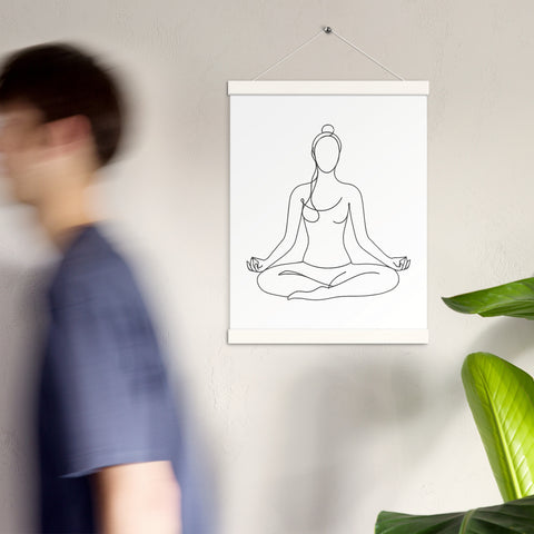 Quiet Meditation minimalist line art poster, 12 × 16 inches, White wooden hanger – view 6