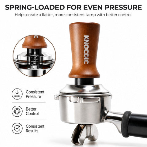 Spring Loaded Espresso Tamper with Wooden Handle