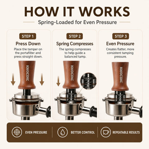 Spring Loaded Espresso Tamper with Wooden Handle