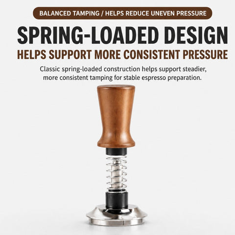 Spring Loaded Espresso Tamper with Wooden Handle