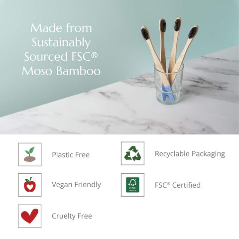 Adult Bamboo Toothbrush - 4 Pack - Firm Bristles