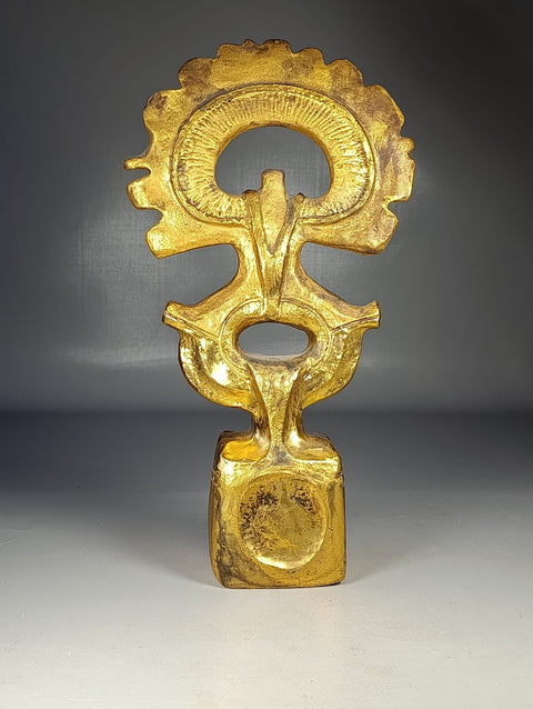 Elisabeth Vandeweghe (1946) - Sculpture totem anthropomorphe en céramique dorée