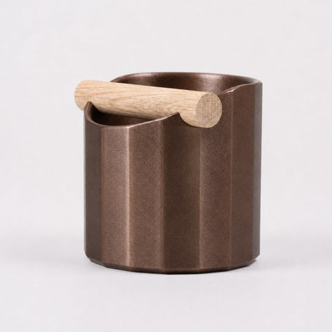 The Facet Geometric Espresso Knock Box with Oak Knock Bar