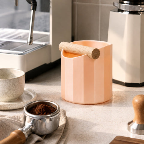 The Facet Geometric Espresso Knock Box with Oak Knock Bar