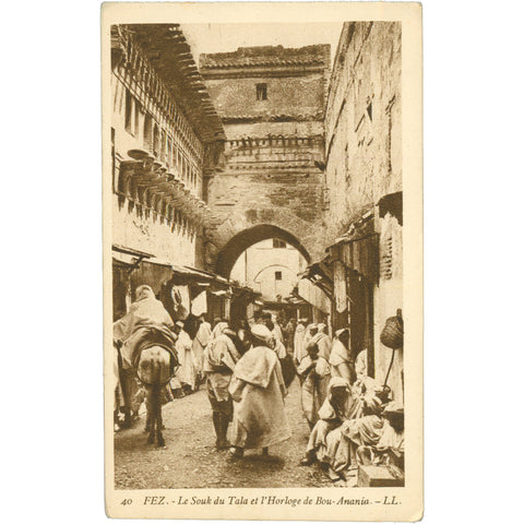 Fez, Morocco Postcard – Le Souk du Tala et l’Horloge de Bou - Inania, Early 20th Century