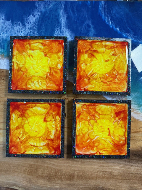 Flame & Oblivion Square Coaster Set — Handmade Resin Art (Set of 4)