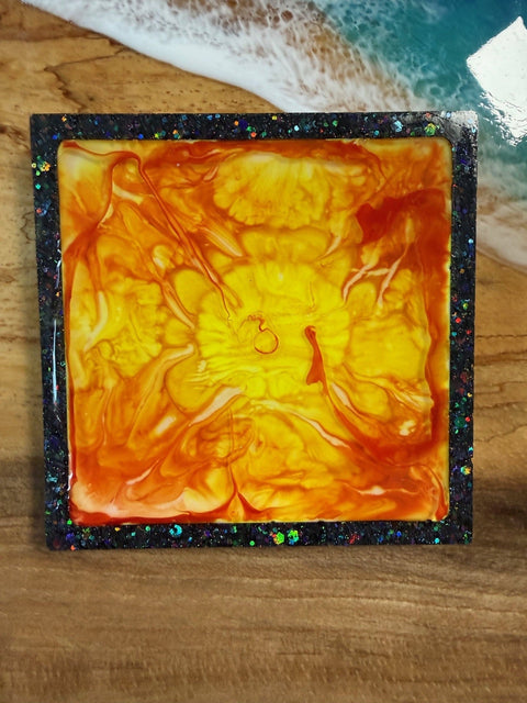 Flame & Oblivion Square Coaster Set — Handmade Resin Art (Set of 4)