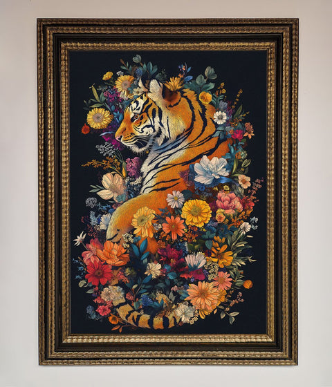 Floral Garden Tiger Framed Wall Art