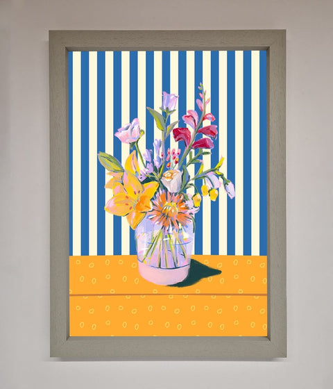 Flower Vase Blue Stripes Framed Wall Art