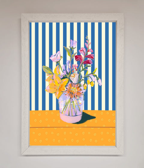 Flower Vase Blue Stripes Framed Wall Art