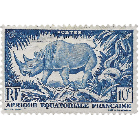 French Equatorial Africa Stamp 1947 10 French African CFA centime Black Rhinoceros (Diceros bicornis)