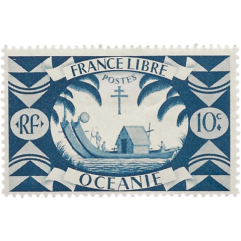 French Oceania Stamp 1942 10 French centime Ancient Double Canoe Boat