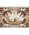 French Oceania Stamp 1942 5 French centime Ancient Double Canoe