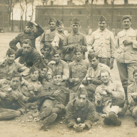French Soldiers Relaxing at Camp – Early 20th Century WW1 Era Postcard