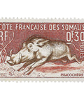 French Stamp 1959 0.3 Franc Brown Common Warthog (Phacochoerus africanus)