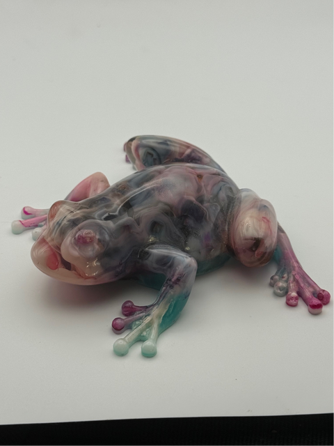 Pink Marble Resin Frog — Handmade Ornament
