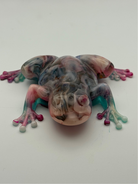 Pink Marble Resin Frog — Handmade Ornament
